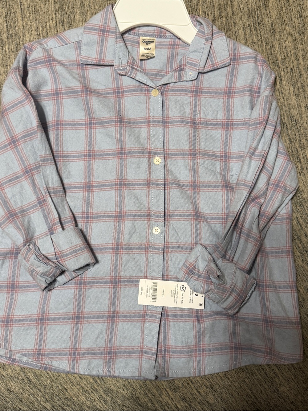 Carter's Light Blue Plaid Button-Down Shirt with Pink Stripes